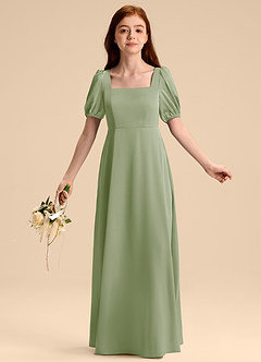 Azazie Briar Junior Jurk van Stretch Satijn met A-Lijn Boog Stoffige Salie image5