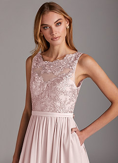 Azazie Elly Bridesmaid Dresses Blushing Pink A-Line Lace Scoop Neck Chiffon Dress image6