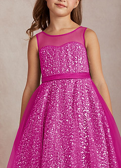 Azazie Siwa Flower Girl Dresses Fuchsia A-Line Beaded Tulle Dress image4