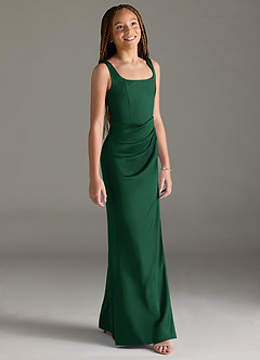 Azazie Mero Junior Dark Green Mermaid Pleated Stretch Satin Dress image3
