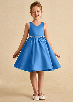 Azazie Julietta Flower Girl Dresses Blue Jay Ball-Gown Convertible Tulle Dress image9