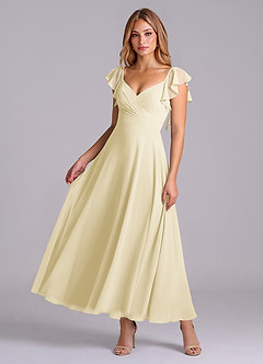 Azazie Leilani Bridesmaid Dresses Lemon Sorbet A-Line Ruched Chiffon Dress image1