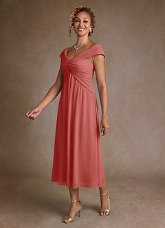 Azazie Mirta Suknie dla Matki Panny Młodej Linia A Pofałdowany Kwiatowe wypalenie Długość herbaty Sukienka image4