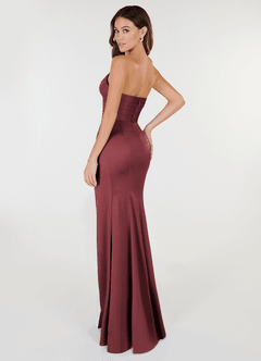 Azazie Yola Bridesmaid Dresses Merlot Sheath V-Neck Pleated Stretch Satin Convertible Dress image4