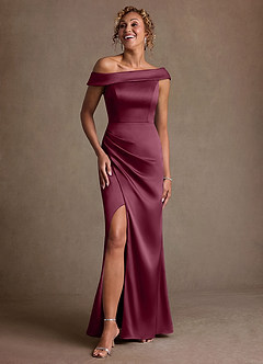 Azazie Kamala 신부의 어머니 드레스 쉬스 한쪽 어깨 스트레치 새틴 플로어 길이 드레스 image6