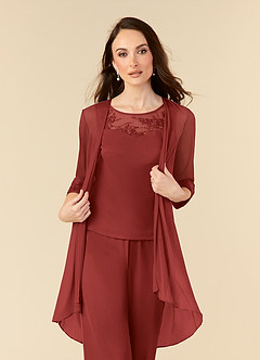 Azazie Frances Mother of the Bride Dresses Rust Jumpsuit/Pantsuit Scoop Mesh Dress image5