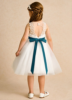 Azazie Lettie Flower Girl Dresses Ivory Ink Blue Ball-Gown Lace Dress image2