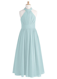 Azazie Iman Junior A-Linie Plissee Chiffon Kleid Nebel image5