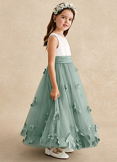 Azazie Vi Flower Girl Dresses Silver Sage A-Line Sleeveless Tulle Dress image7