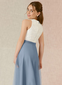Azazie Albertine Junior Dusty Blue A-Line Lace Chiffon Dress image6