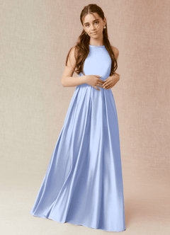Azazie Arianthe Junior A-Linie mit Taschen Stretch-Satin Kleid Eis image2