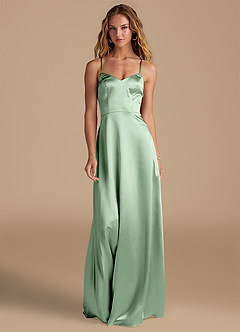 Azazie Mei Bridesmaid Dresses Matcha A-Line Metallic Satin Dress image3