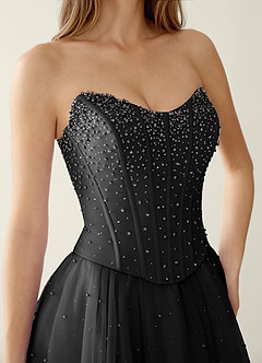 Maevego Black Two-piece Rhinestone Sequin Embroidery Tulle Prom Dress image6