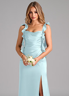 Azazie Jessamine 신부 들러리 드레스 쉬스 코르셋 스트레치 새틴 바닥 길이 드레스 image7