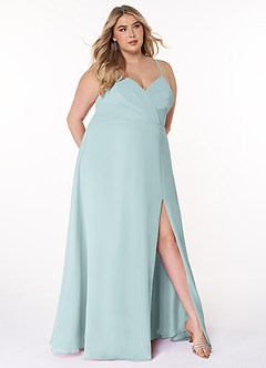 Azazie Everleigh Abiti da Damigella Abito A-Line in Chiffon con Scollo a Cuore a Pieghe Nebbia image8