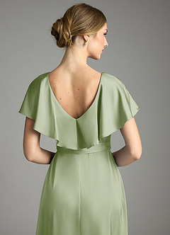 Azazie Lainey Bridesmaid Dresses Dusty Sage A-Line with Pockets Stretch Satin Dress image2