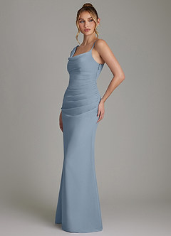 Azazie Ama Bridesmaid Dresses Dusty Blue A-Line Pleated Chiffon Dress image2