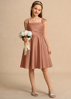 Azazie Budle Girls Formal Flower Girl Dresses Bronzer A-Line Pleated Matte Satin Dress image1