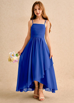 Azazie Twilight Dance Girls Formal Flower Girl Dresses Royal Blue A-Line Pleated Chiffon Dress image4