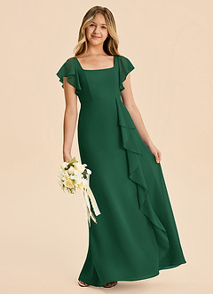 Azazie Noah Junior Vestido Verde Oscuro de Gasa de Corte en A con Drapeado image5