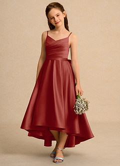 Azazie Sweets Junior Formal vestidos de niña de las flores Vestido de Terracota de Satin Mate de Corte En A con Plisado image3