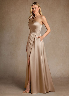 Azazie Easton Mother of the Bride Dresses Taupe A-Line One Shoulder Stretch Satin Dress image2