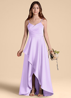 Azazie Prisha Junior Lilac A-Line Pleated Stretch Satin Dress image7