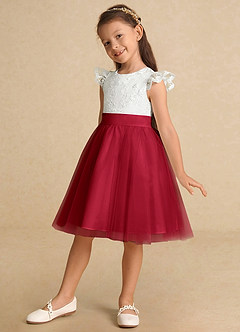 Azazie Vetty Flower Girl Dresses Ivory Scarlet A-Line Lace Tulle Dress image3