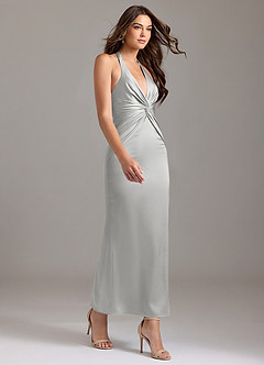 Azazie Valerie 신부 들러리 드레스 인어 주름진 스트레치 새틴 발목 길이 드레스 image4