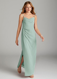 Azazie Mai Junior Agave Sheath Pleated Chiffon Dress image4