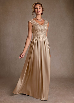 Azazie Amethyst Mother of the Bride Dresses Taupe A-Line Lace Dress image3