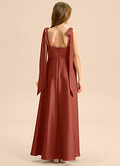 Azazie Halley Junior Abito A-Line in Raso Elasticizzato Fiocco Terracotta image2