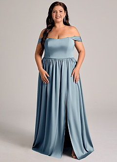 Azazie Calianna Bridesmaid Dresses Dusty Blue A-Line Off the Shoulder Stretch Satin Convertible Dress image6