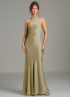 Azazie Jalissa Bridesmaid Dresses Moss Green Mermaid One Shoulder Stretch Satin Dress image1
