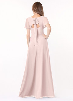 Azazie Kimber Bridesmaid Dresses Blushing Pink A-Line Flounce Sleeve Chiffon Dress image2