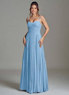 Azazie Catie Robes de demoiselle d'honneur Robe Trapèze en Mousseline de soie Encolure en Forme de Cœur Poudre Bleue image1