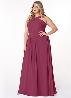 Azazie Kaleigh Brautjungfernkleider A-Linie Plissee Chiffon Kleid Maulbeerrot image9
