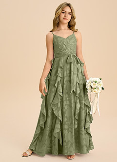 Azazie Peyton Junior Vestido de Pistacho de Devorado Floral de Corte en A con Plisado image6