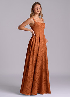 Azazie Shaude Bridesmaid Dresses Burnt Orange A-Line Pleated Floral Burnout Dress image7