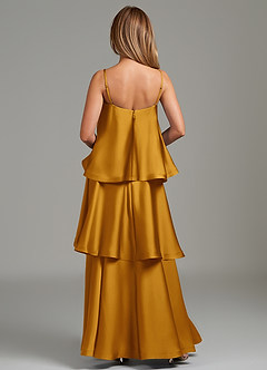 Azazie Azalea Bridesmaid Dresses Butterscotch A-Line Ruched Stretch Satin Dress image4