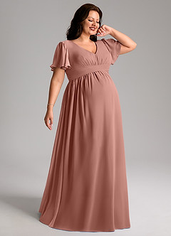 Azazie Verna Maternity Bridesmaid Dresses A-Line V-Neck Ruched Chiffon Floor-Length Dress image7