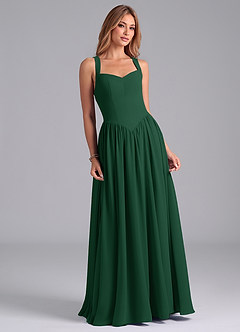 Azazie Francis Bridesmaid Dresses Dark Green A-Line Corset Chiffon Dress image4