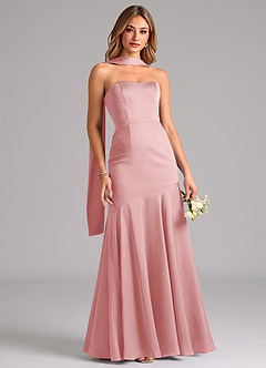 Azazie Shiloh Bridesmaid Dresses Powder Pink Mermaid Strapless Stretch Satin Convertible Dress image5