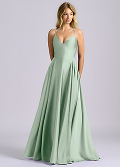 Azazie Truce Vestidos de damas de honor Vestido de Agave de Satén Elástico de Corte en A image1