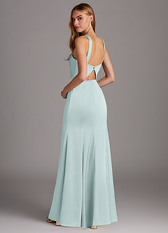 Azazie Elana Bridesmaid Dresses Mist Sheath Side Slit Stretch Satin Dress image2
