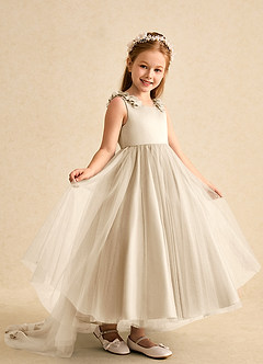 Azazie Lorita Flower Girl Dresses Champagne A-Line Beaded Tulle Dress image7