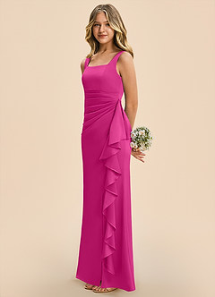 Azazie Adrienne Junior Fuchsia Sheath Pleated Stretch Satin Dress image5