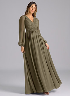 Azazie Palerma Bridesmaid Dresses Willow Green A-Line Long Sleeve Chiffon Dress image4