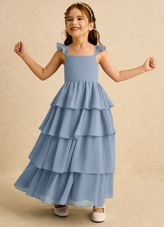Azazie Boba Flower Girl Klänningar Klänning A-Line i Chiffong Fyrkantig halsringning image3