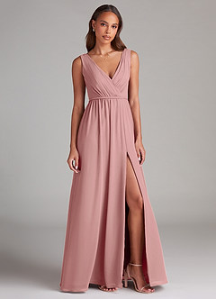 Azazie Tanicia Robes de demoiselle d'honneur Robe Trapèze en Mousseline de soie Plissée Rose Poussiéreuse image4